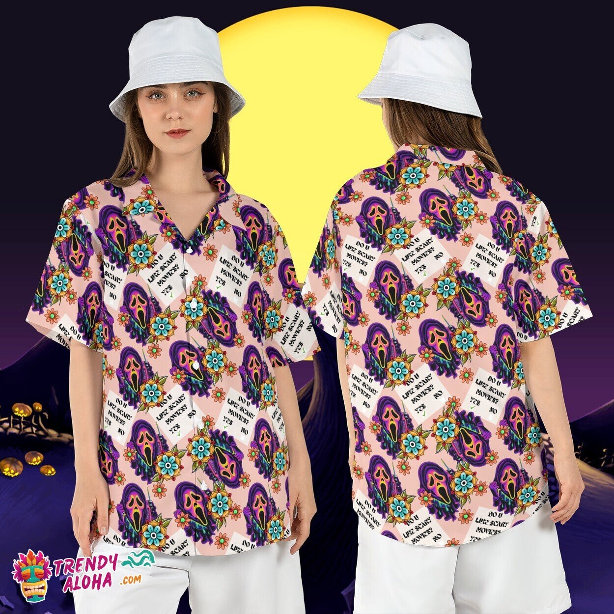 Scream Ghost Face Floral Halloween Scary Slasher Aloha Shirt
