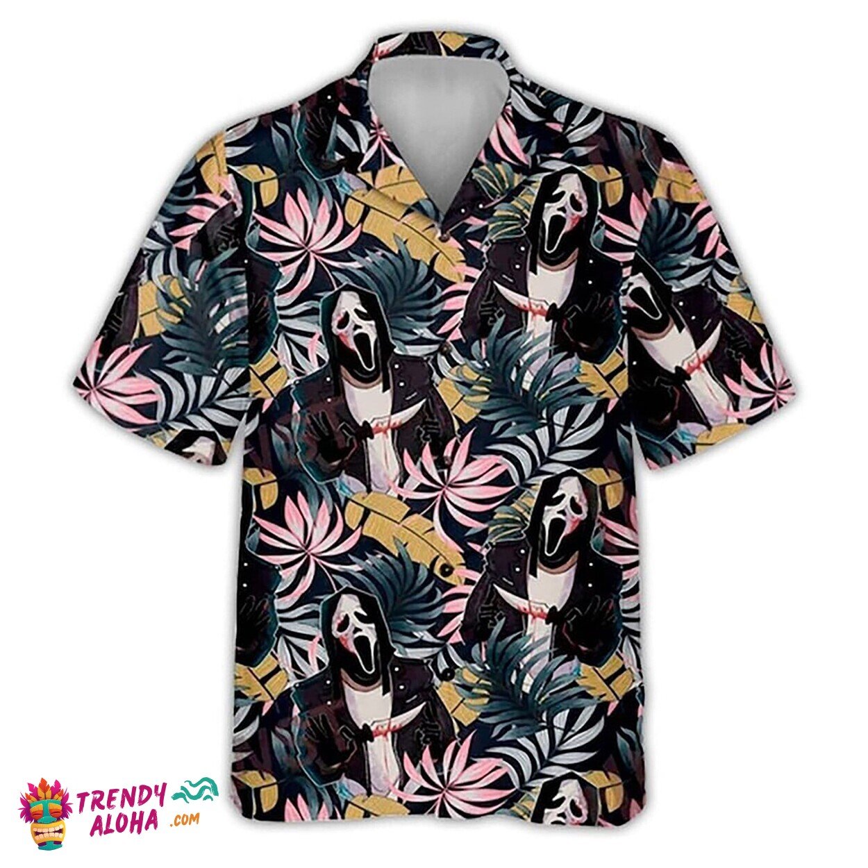 Scream Movie Ghost Face Halloween Themed Tropical Hawaiian Shirt