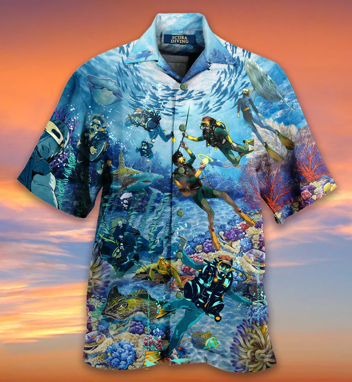Scuba Diving Ocean Coral Fish Design Hawaiian Shirt