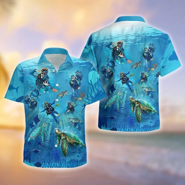 Scuba Diving Ocean Turtle Tropical Hawaiian Shirt