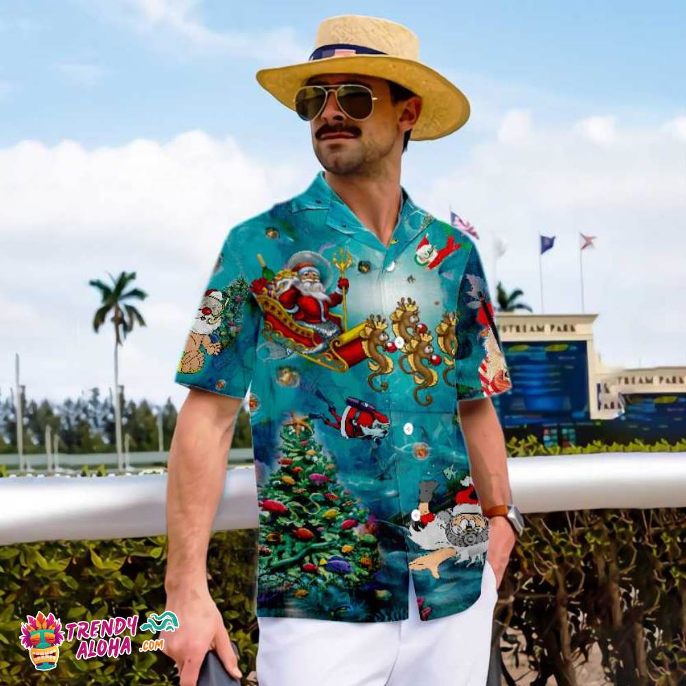 Scuba Diving Santa Claus Christmas Undersea Hawaiian Shirt, Unique Gift For Christmas