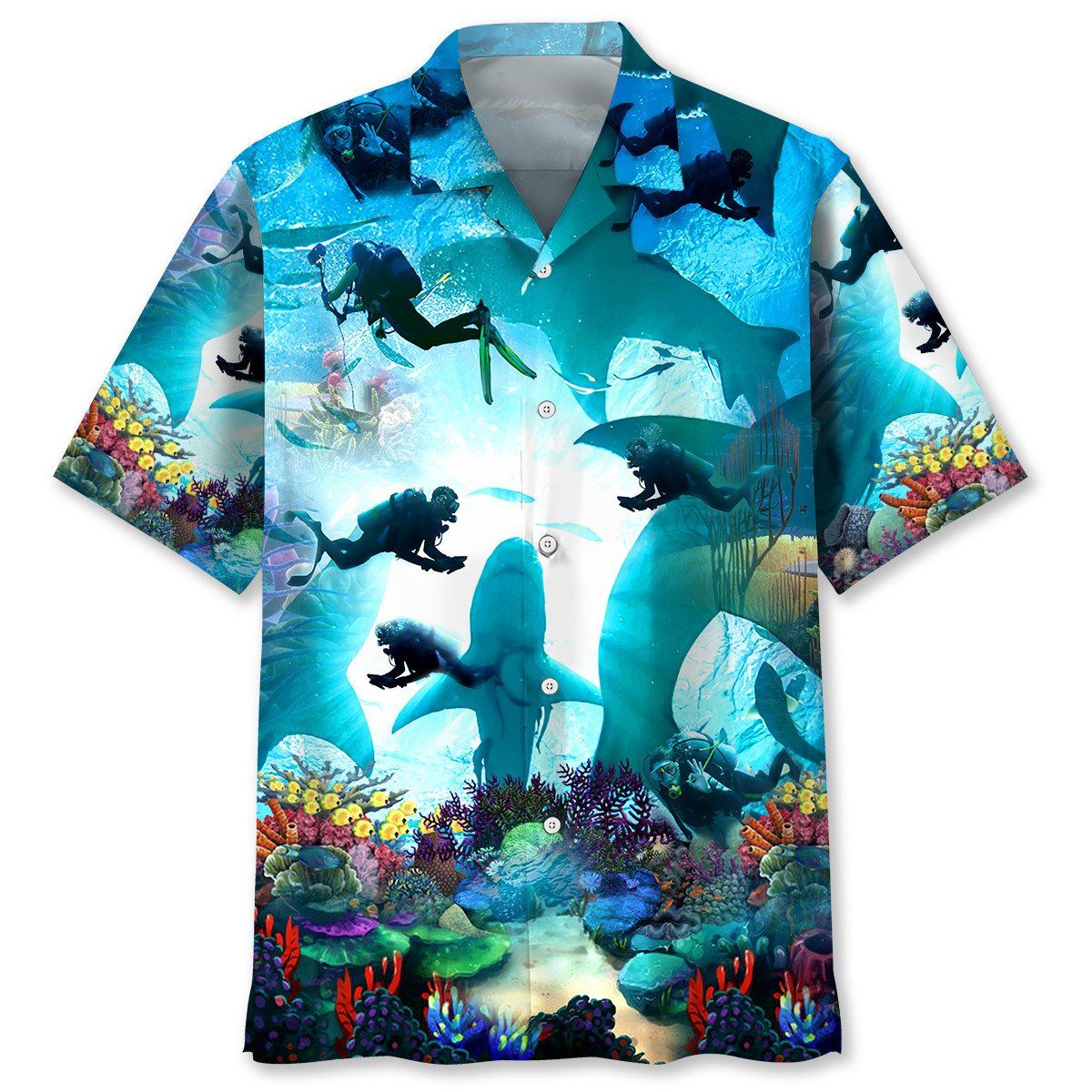 Scuba Diving Shark Trendy Hawaiian Shirt