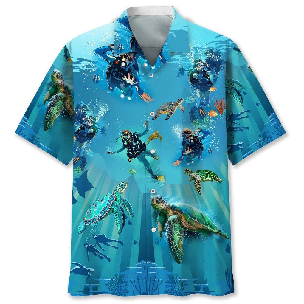Scuba Diving Turtle Trendy Hawaiian Shirt