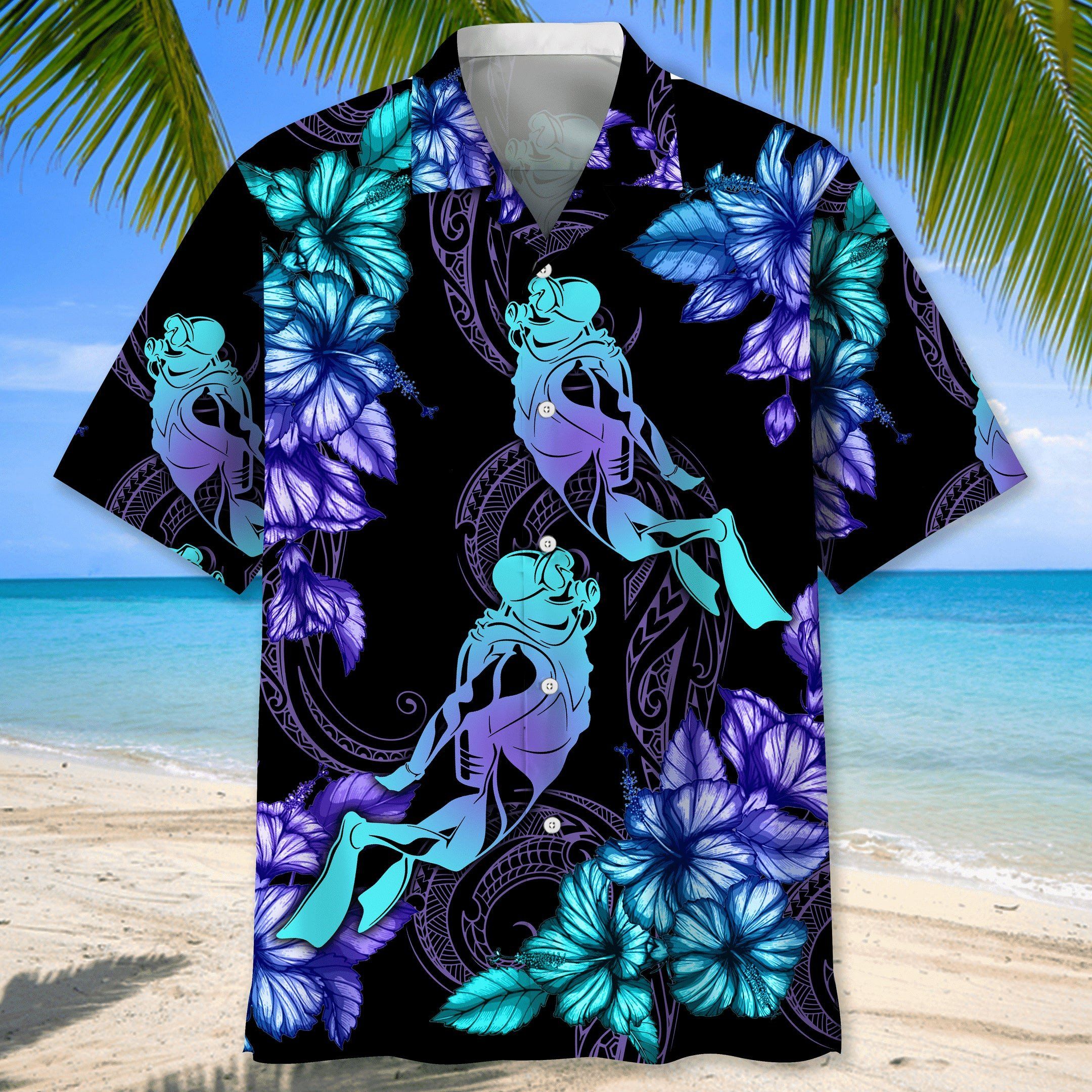 Scuba Diving Usa Blue Tropical Trendy Hawaiian Shirt, Scuba Diving Shirt, Scuba Diver Shirt, Trendy Hawaiian Shirt For Men And Women