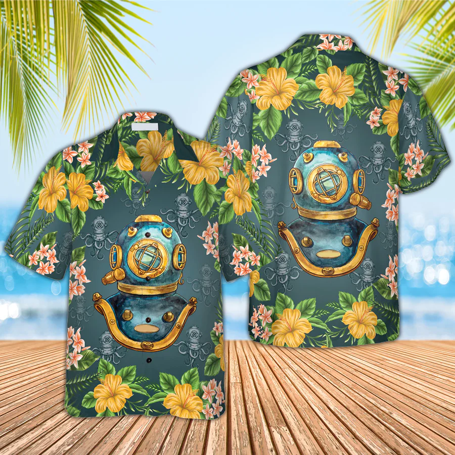 Scuba Diving Vintage Helmet Trendy Hawaiian Shirt, Summer Trendy Hawaiian Shirt For Men And Women