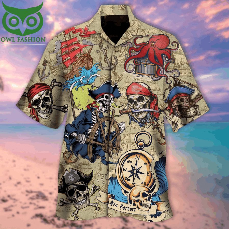 Sea Lover’s Pirate Skull Vintage Style Hawaiian Shirt In Perfect Design