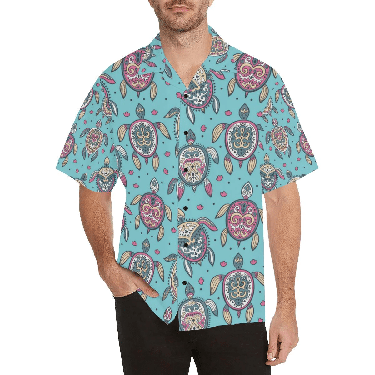 Sea Turtle Art Pattern Trendy Hawaiian Shirt, Turtle Lover Trendy Hawaiian Shirt For