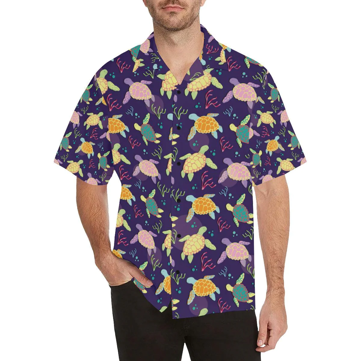 Sea Turtle Color Smile Trendy Hawaiian Shirt, Turtle Lover Trendy Hawaiian Shirt For