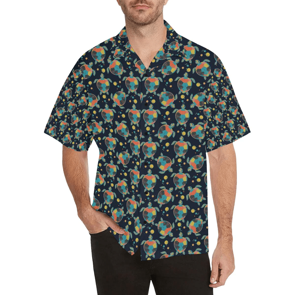 Sea Turtle Colorful With Bubble Print Trendy Hawaiian Shirt, Turtle Lover Trendy Hawaiian Shirt For