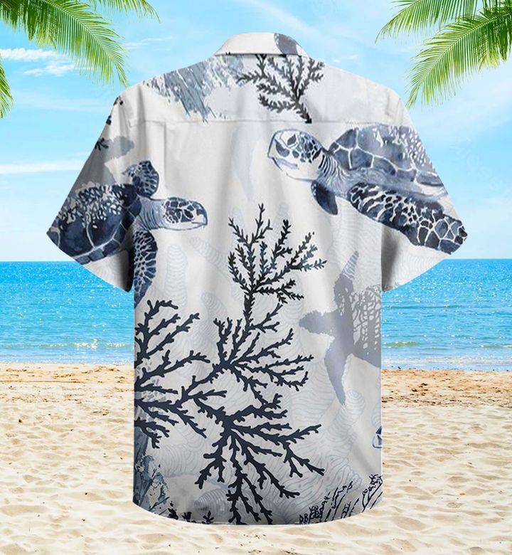 Sea Turtle Coral Beach Blue Trendy Hawaiian Shirt 3D, Coral Trendy Hawaiian Shirt For Summer Gifts