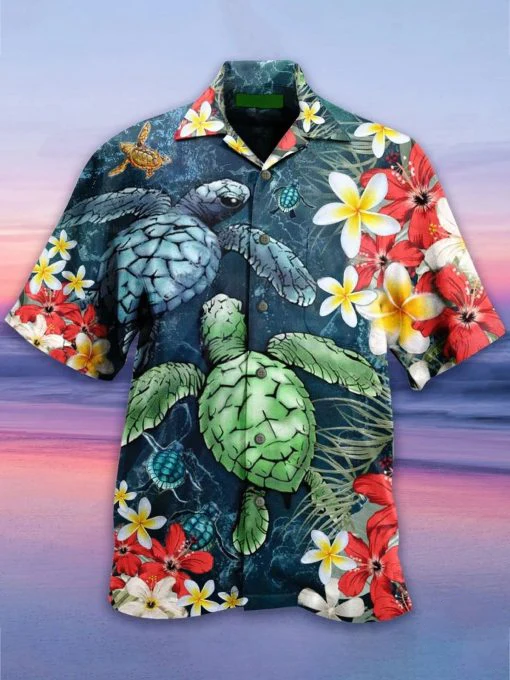 Sea Turtle Flowers Trendy Hawaiian Shirt