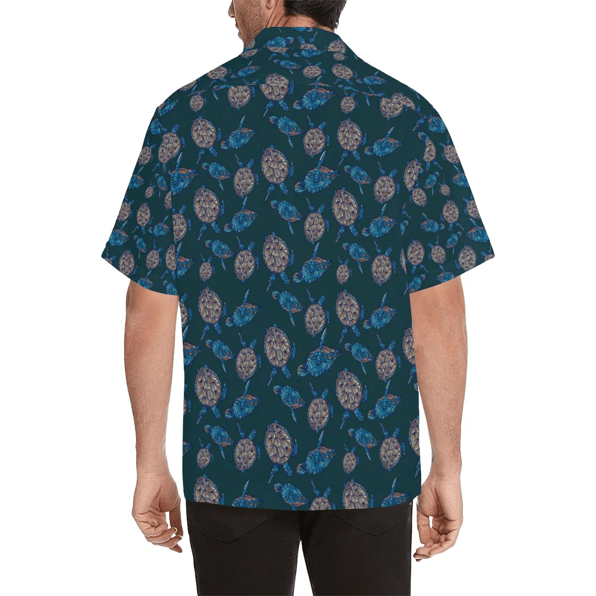 Sea Turtle Hand Drawn Blue Print Trendy Hawaiian Shirt, Turtle Lover Trendy Hawaiian Shirt For
