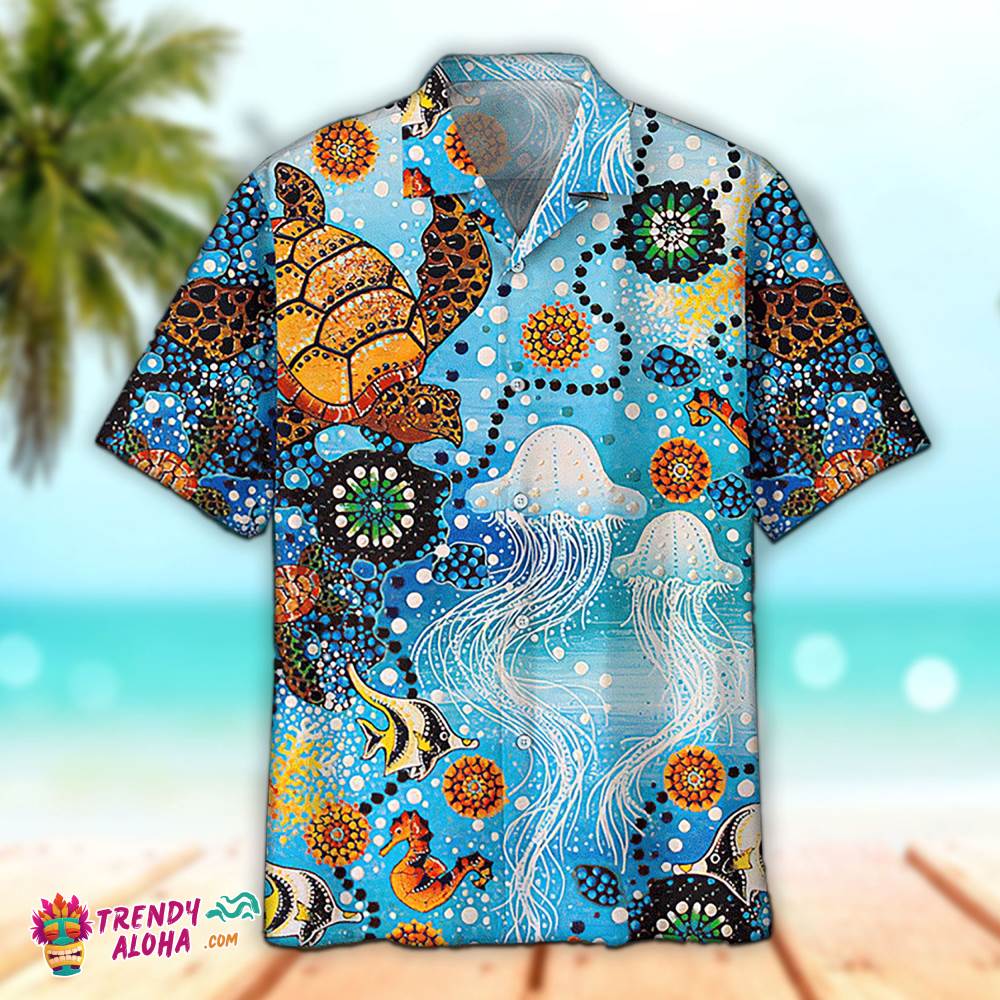 Sea Turtle Hawaiian Shirt Sea Turtle & Jellyfish Aloha Shirt, Aloha Hawaiian Shirts