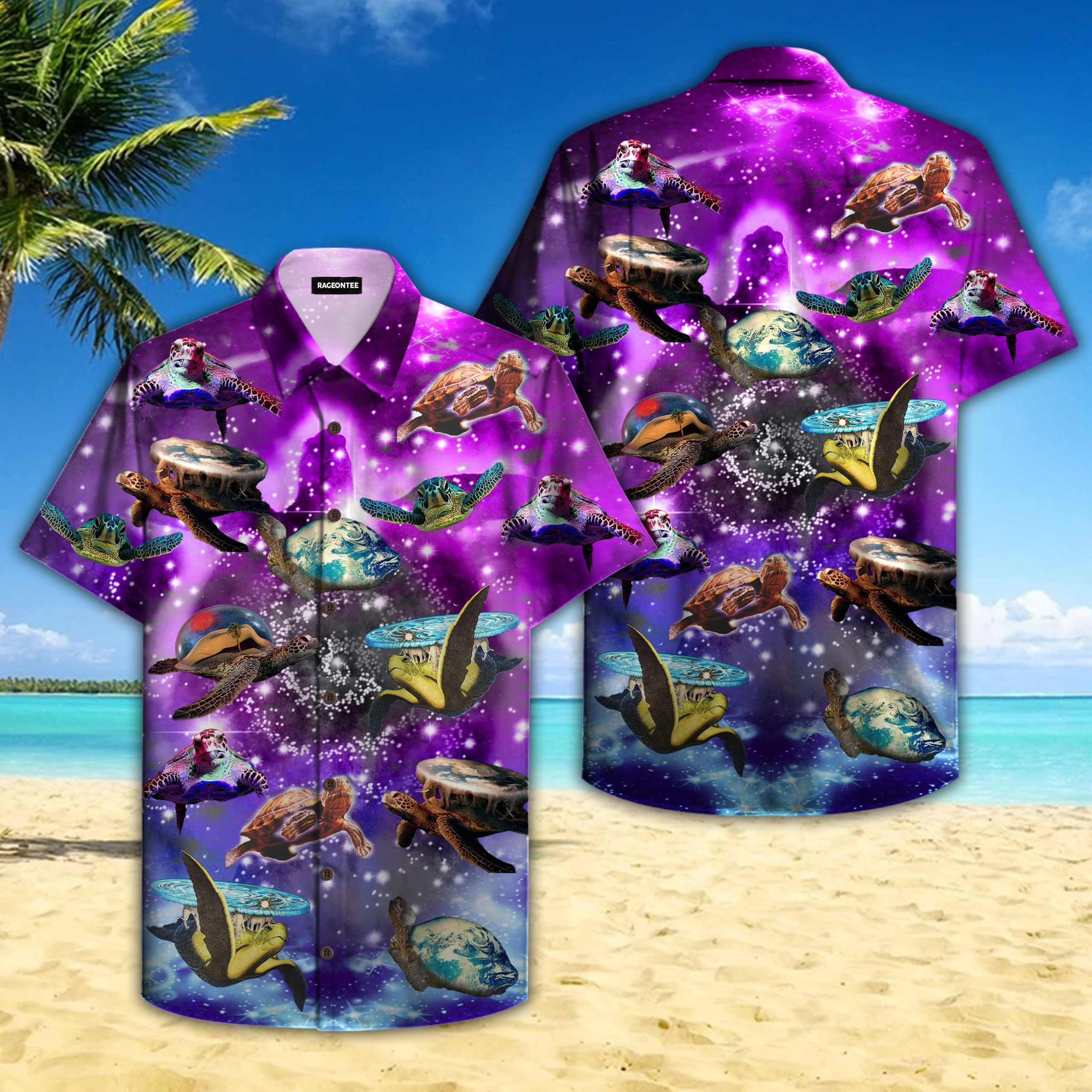 Sea Turtle In Outer Space Galaxy Trendy Hawaiian Shirt