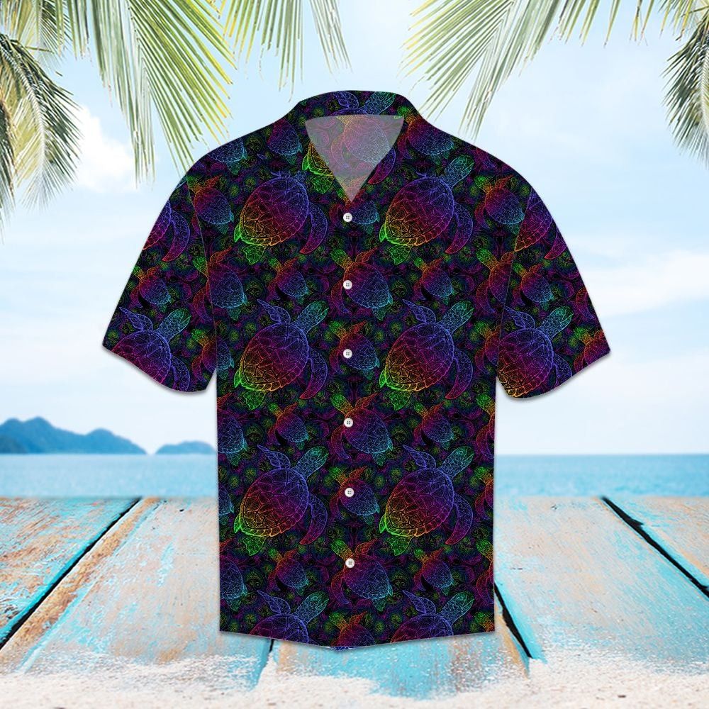 Sea Turtle In Psychedelic Multicolor Colors Trendy Hawaiian Shirt, Turtle Lover Trendy Hawaiian Shirt For