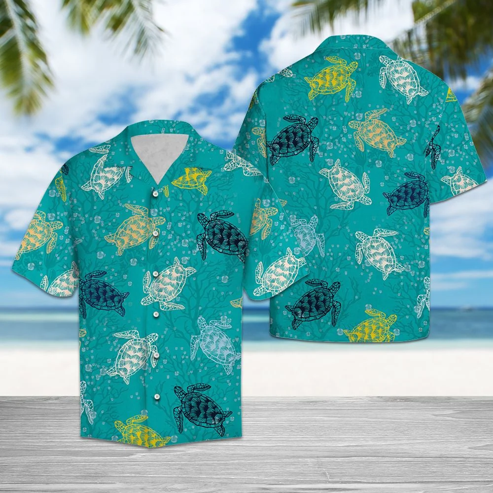 Sea Turtle Pattern Trendy Hawaiian Shirt, Turtle Lover Trendy Hawaiian Shirt For