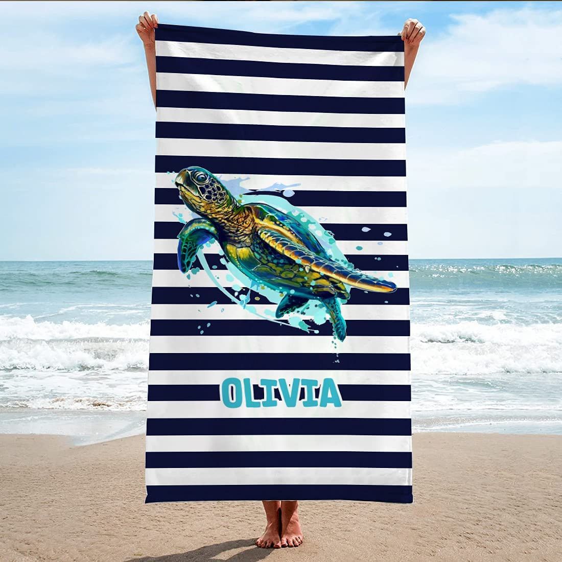 Sea Turtle Personalized Monogrammed Beach Towels Adults Unique Gift