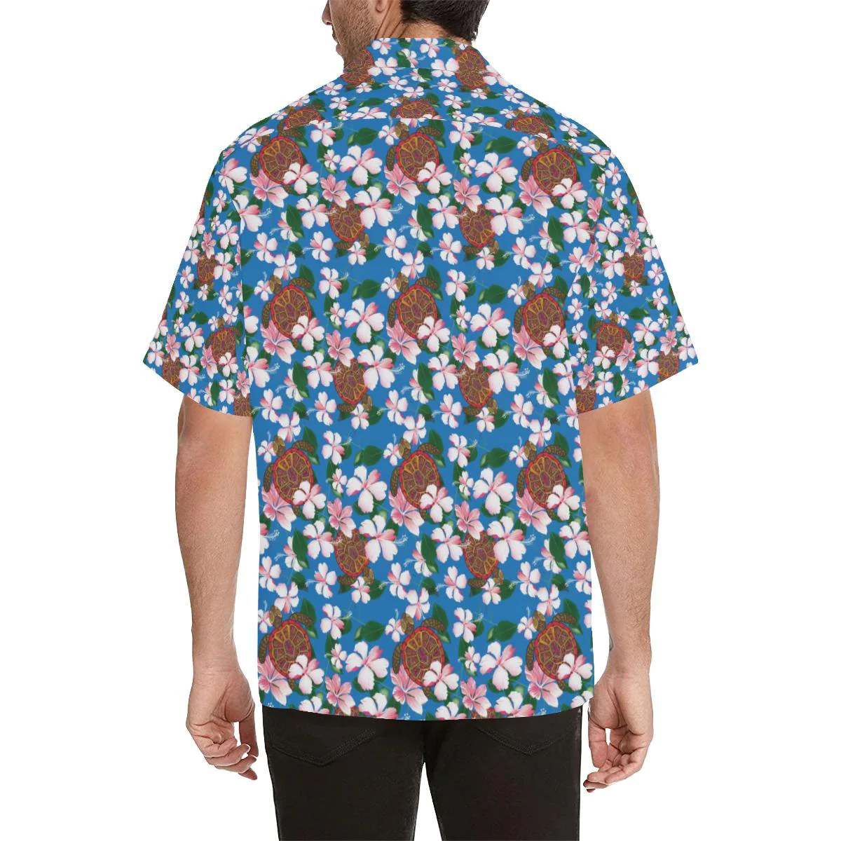 Sea Turtle Pink Hibiscus Hawaiian Print Trendy Hawaiian Shirt, Turtle Lover Trendy Hawaiian Shirt For