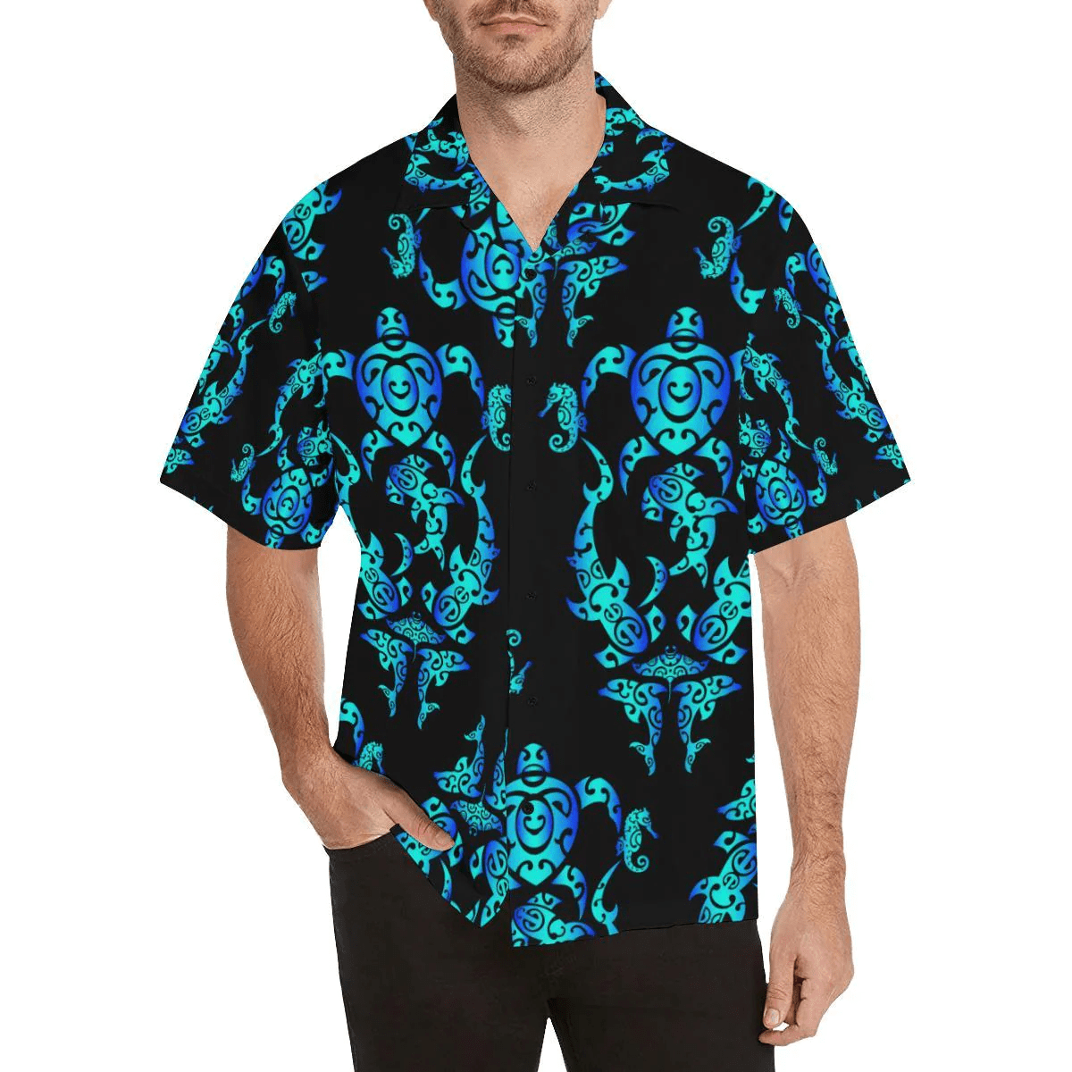 Sea Turtle Polynesian Tribal Hawaiian Trendy Hawaiian Shirt, Turtle Lover Trendy Hawaiian Shirt For