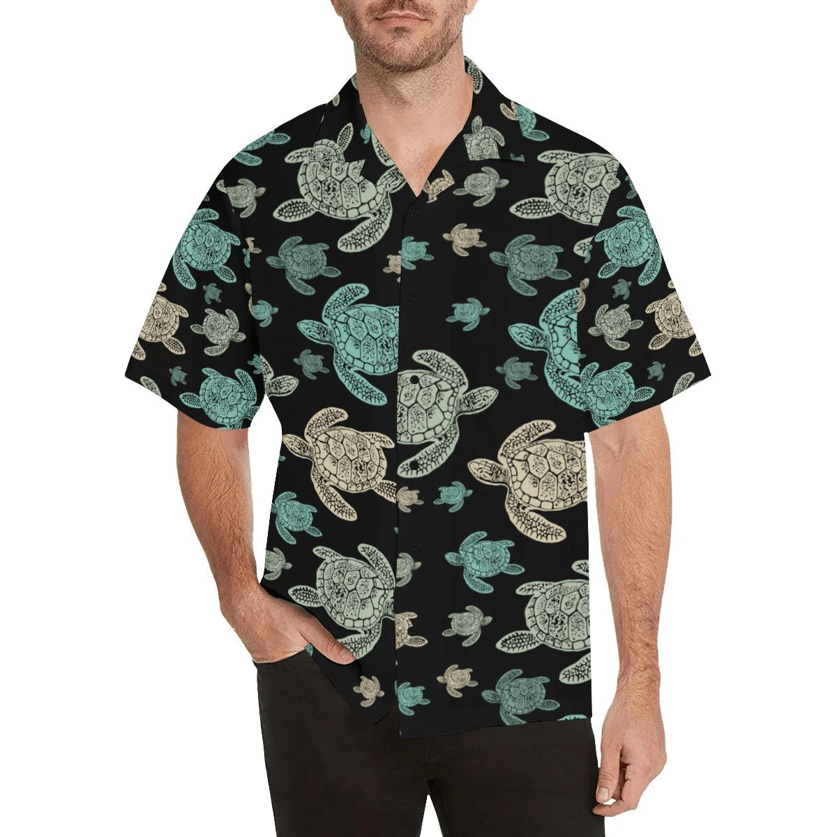 Sea Turtle Stamp Pattern Trendy Hawaiian Shirt, Turtle Lover Trendy Hawaiian Shirt For