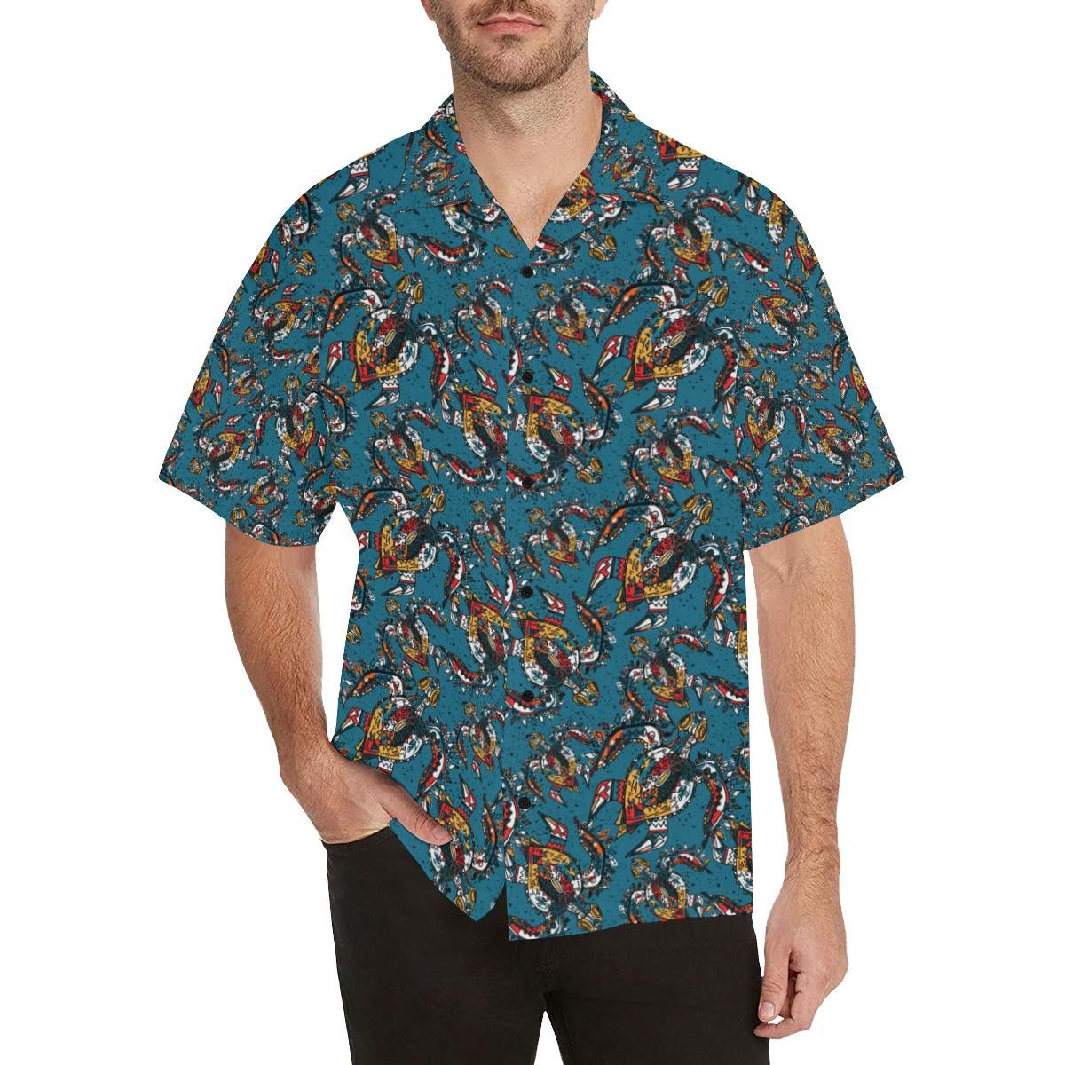 Sea Turtle Tribal Colorful Hand Drawn Trendy Hawaiian Shirt, Turtle Lover Trendy Hawaiian Shirt For
