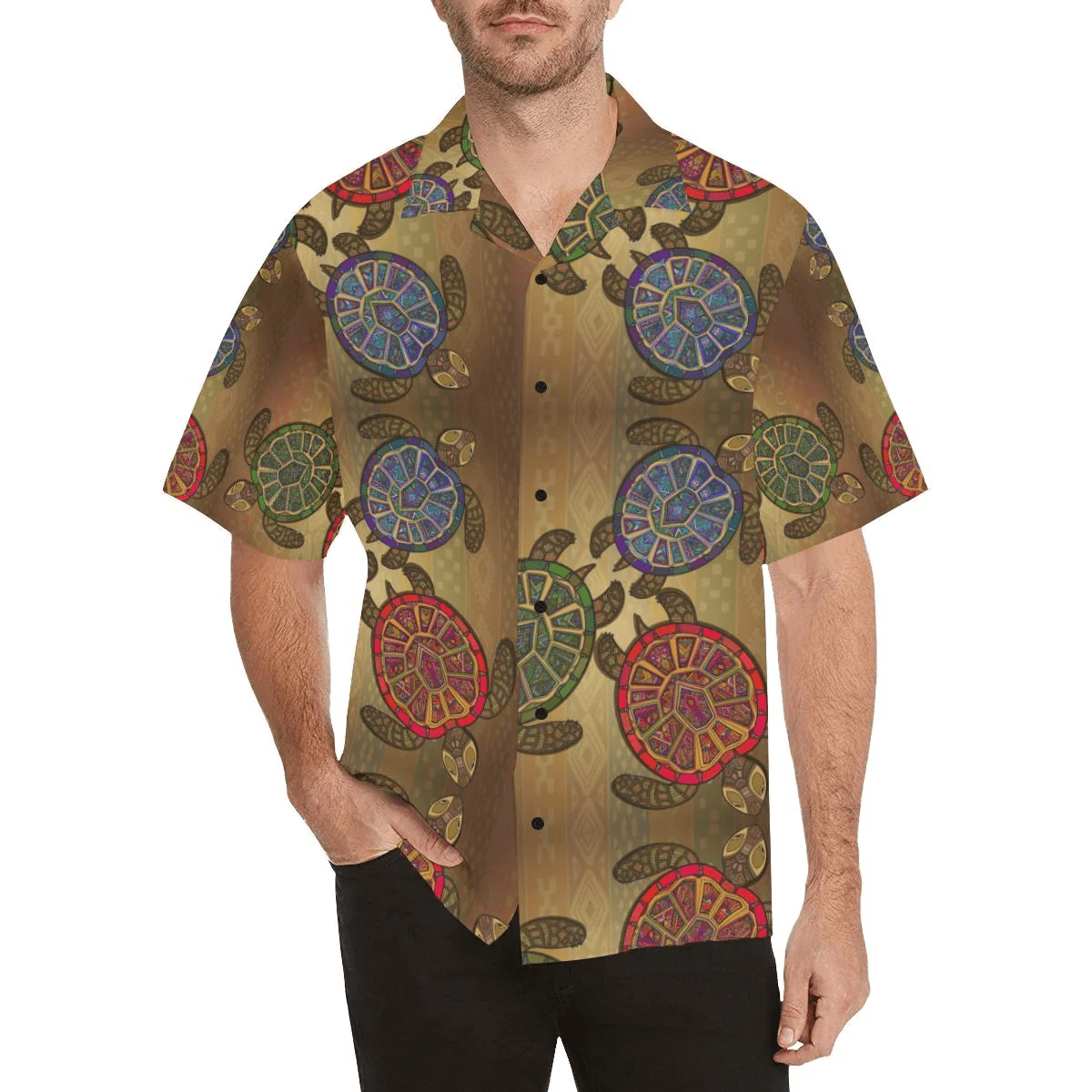 Sea Turtle Tribal Colorful Trendy Hawaiian Shirt, Turtle Lover Trendy Hawaiian Shirt For