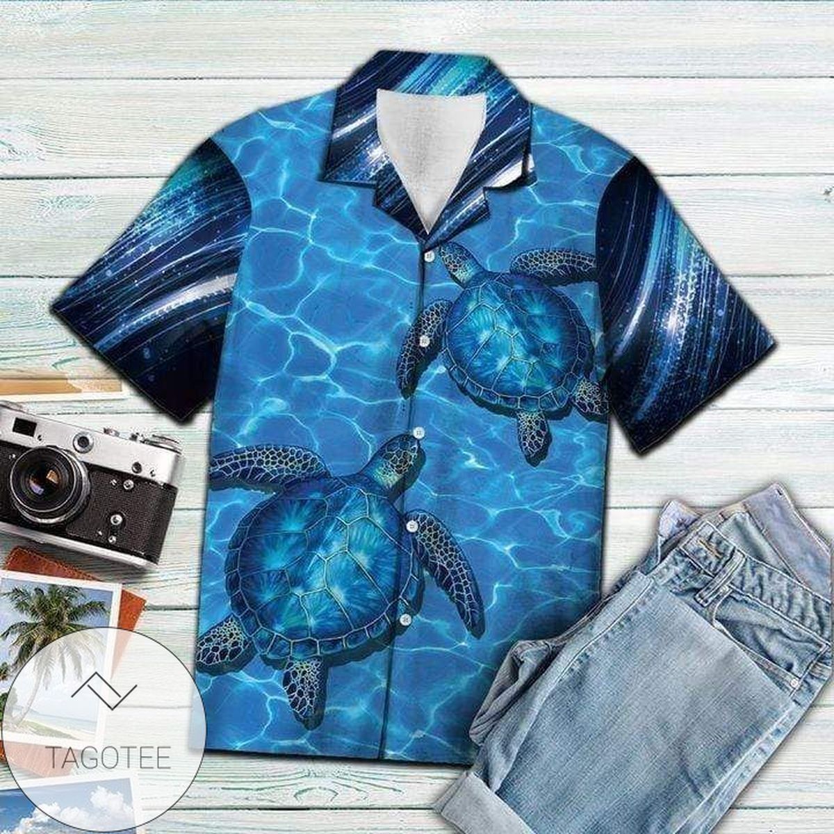 Sea Turtle’s Soulful Journey Illustrated On Hawaiian Shirt Art