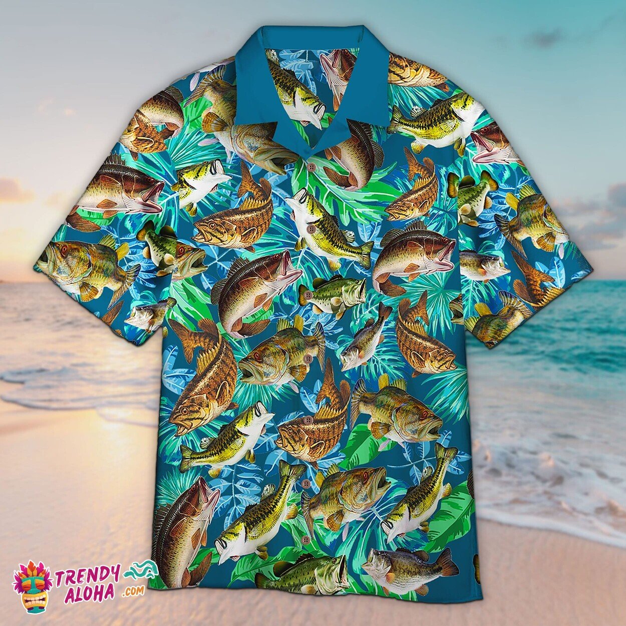 Seamless Bass Fish Pattern Unisex Hawaiian Shirt Aloha Fishing Design