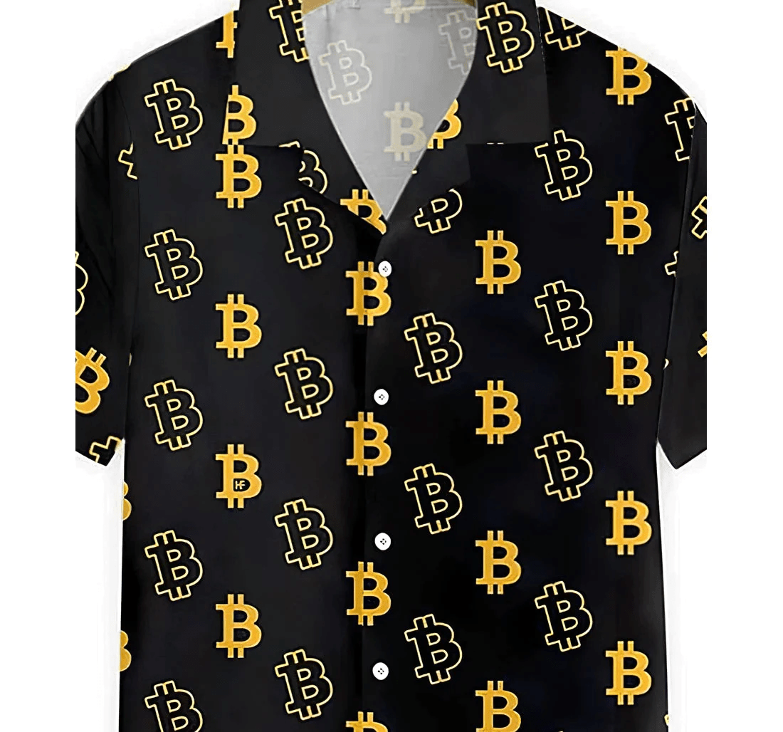Seamless Bitcoin Summer Clothes Trendy Hawaiian Shirt, Button Up Aloha Shirt For Men, Women