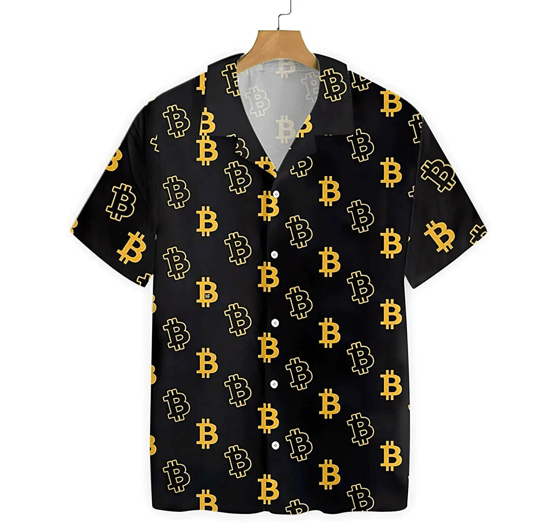 Seamless Bitcoin Summer Clothes Trendy Hawaiian Shirt, Button Up Aloha Shirt For Men, Women