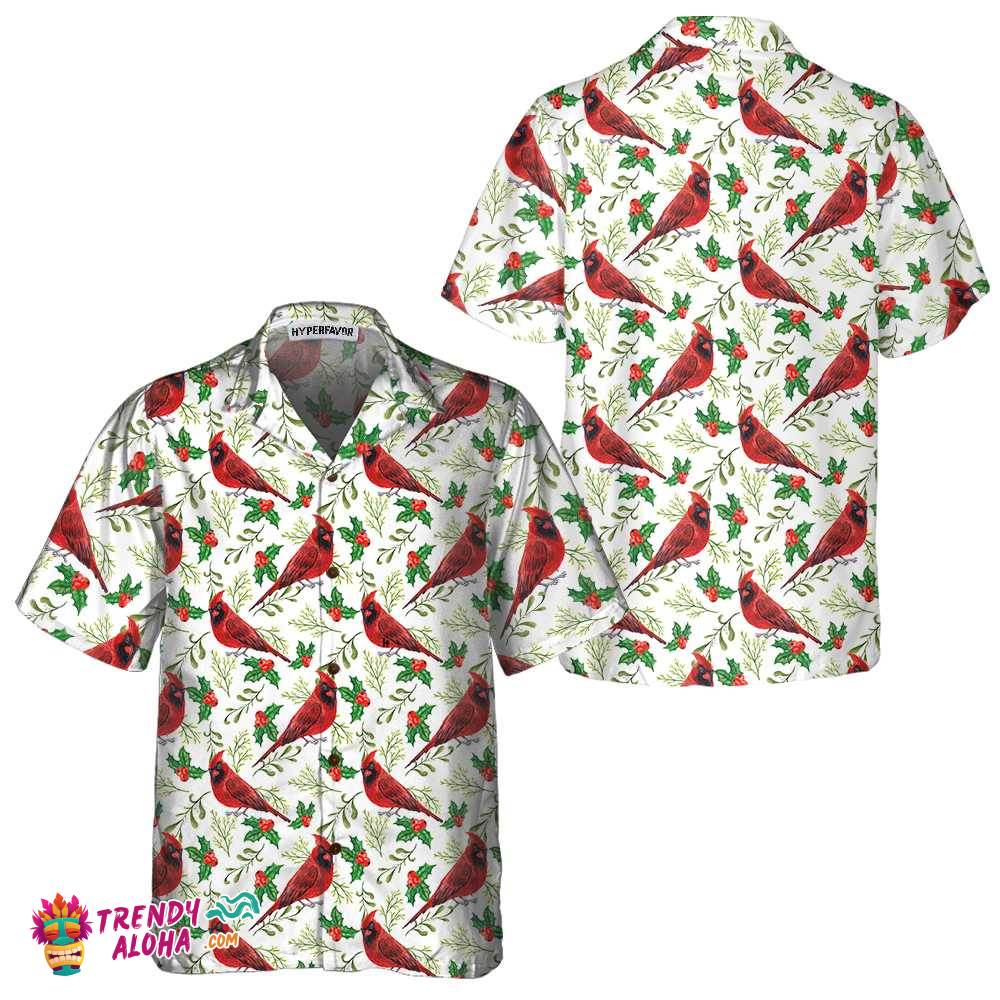 Seamless Christmas Pattern Red Cardinal Hawaiian Shirt, Funny Christmas Shirt, Gift For Christmas