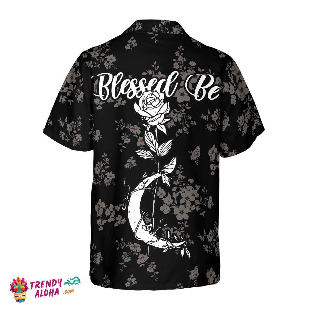 Seamless Floral Blessed Be Rose Moon Wicca Hawaiian Shirt