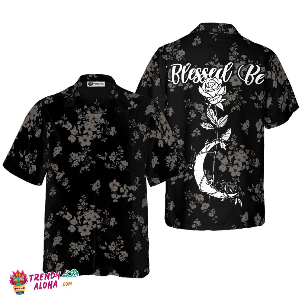Seamless Floral Blessed Be Rose Moon Wicca Hawaiian Shirt