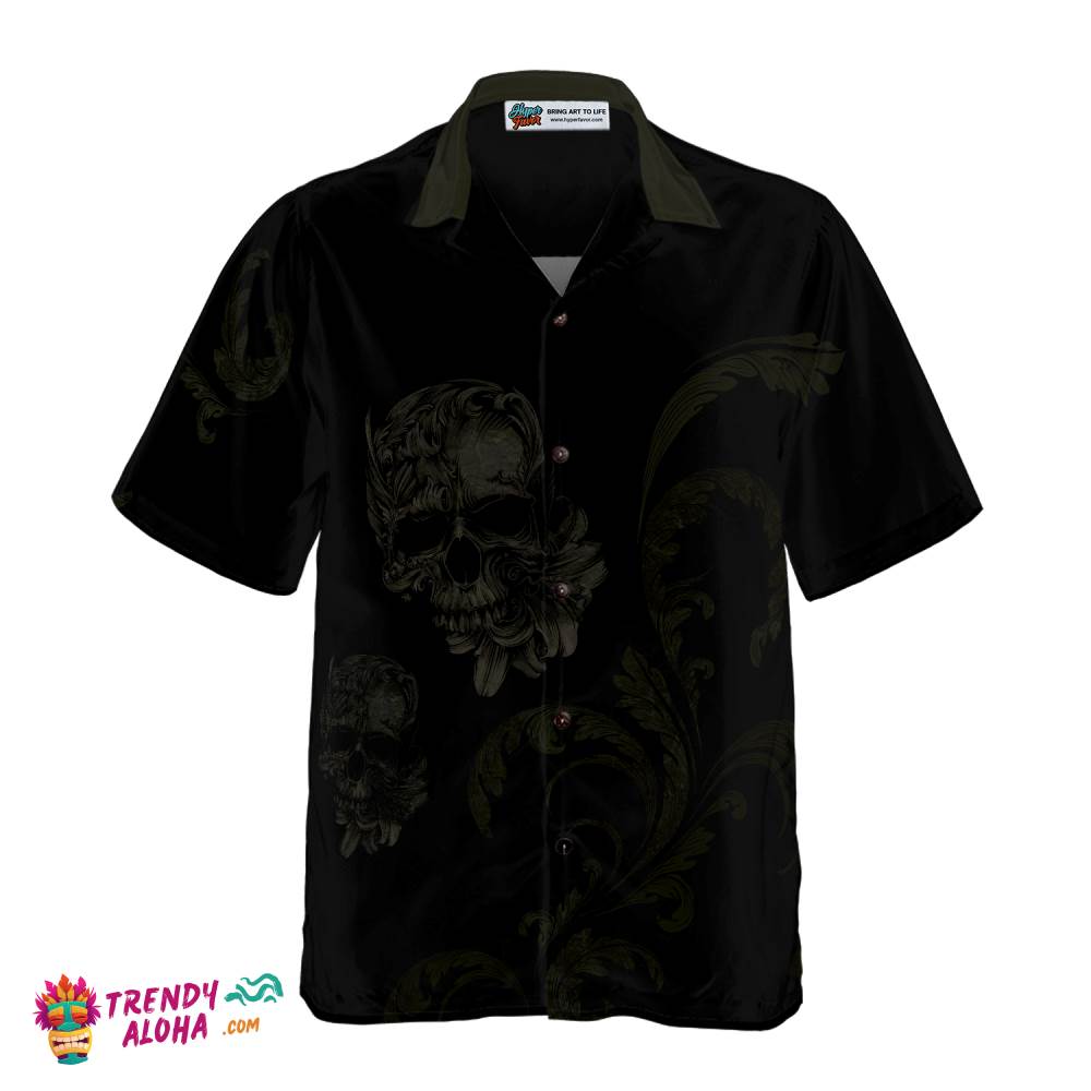 Seamless Gothic Skull Goth Hawaiian Shirt, Black Hawaiian Shirt For Men