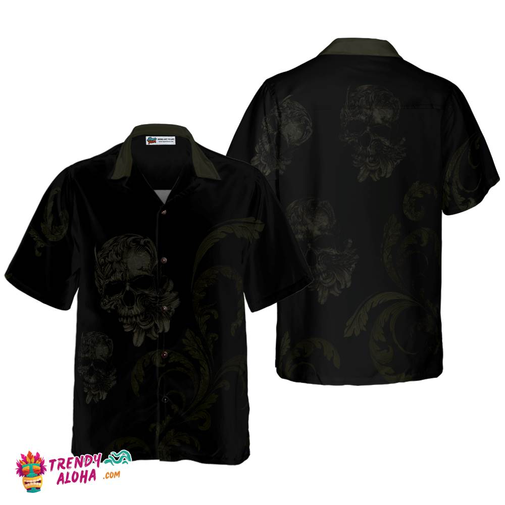 Seamless Gothic Skull Goth Hawaiian Shirt, Black Hawaiian Shirt For Men