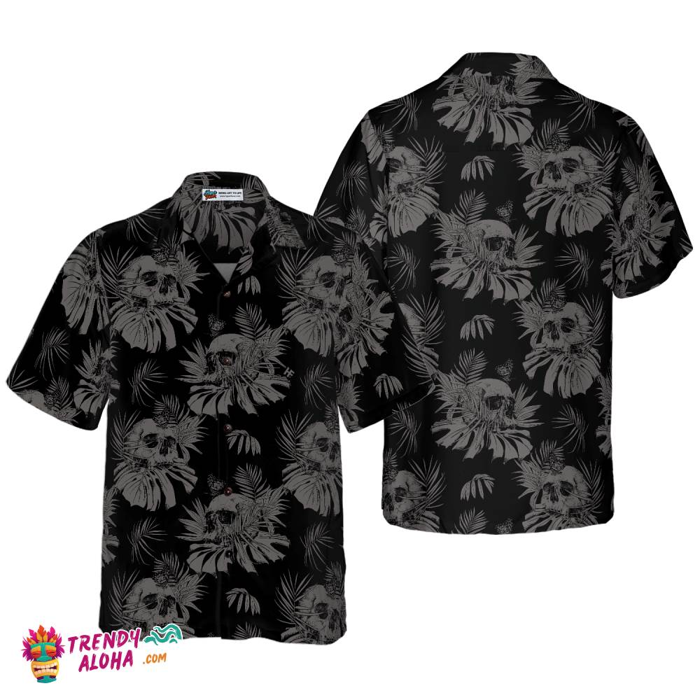 Seamless Gothic Skull With Butterfly Goth Men Hawaiian Shirt