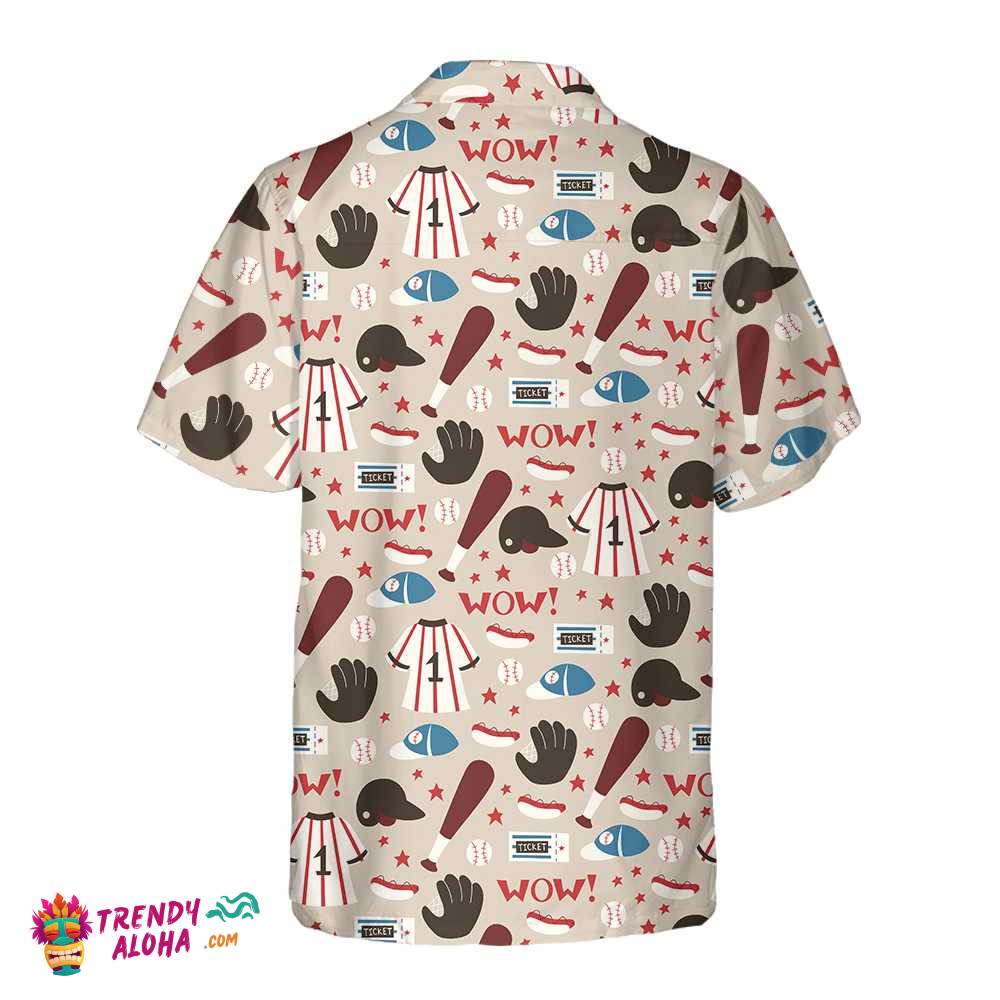 Seamless Pattern Of Baseball Equipments Baseball Hawaiian Shirt, Button Up Baseball Shirt For Men & Women, Cool Baseball Gift