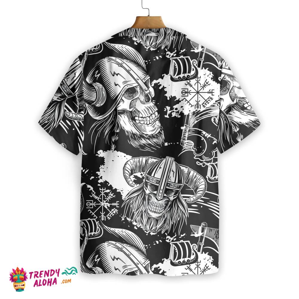 Seamless Pattern Skull In Viking Helmets Hawaiian Shirt