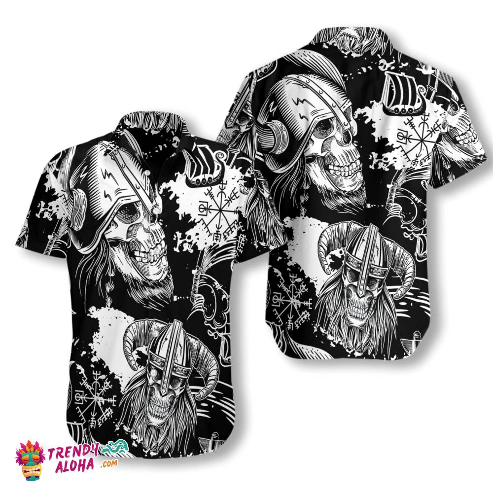 Seamless Pattern Skull In Viking Helmets Hawaiian Shirt Seamless Pattern Skull In Viking Helmets Hawaiian Shirt