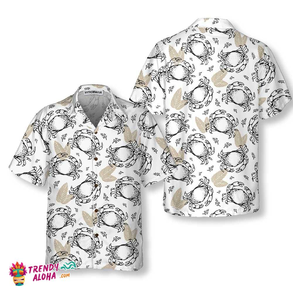 Seamless Pattern With Crabs And Leaves Hawaiian Shirt, Unique Crab Shirt, Crab Print Shirt For Adults