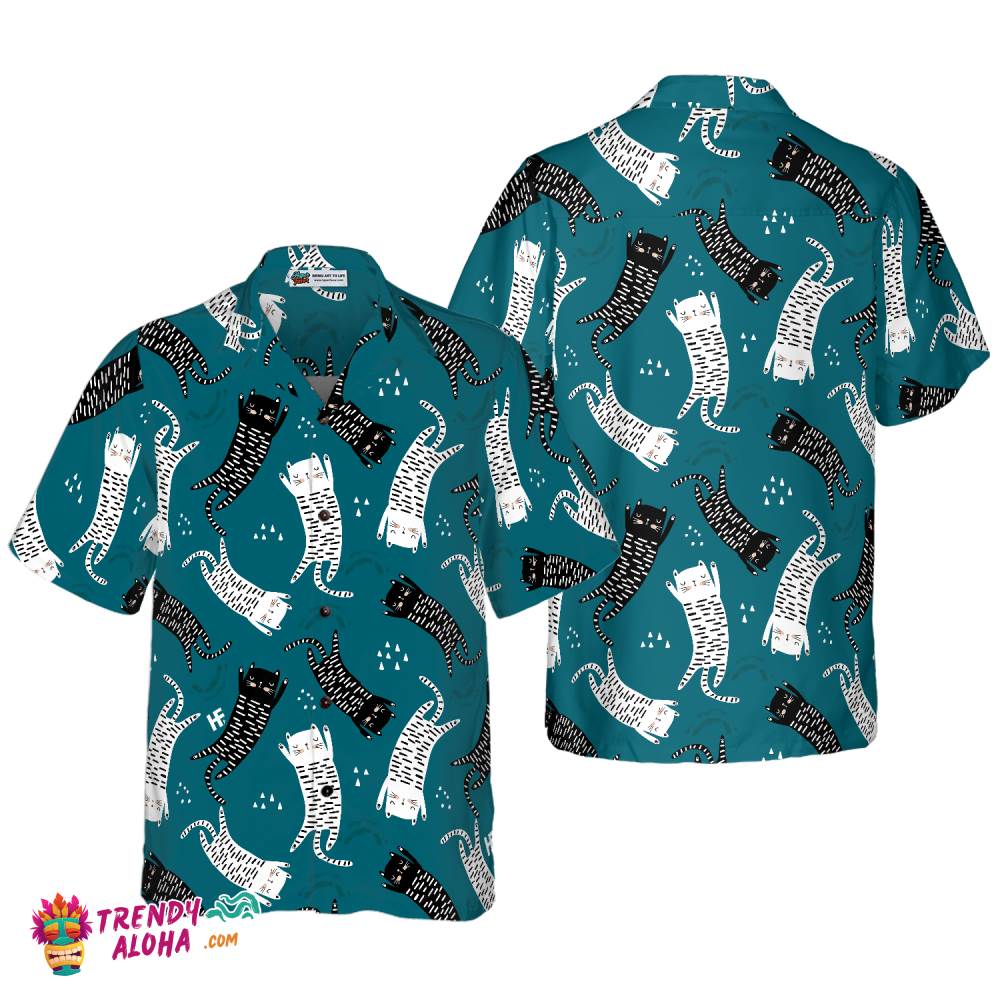 Seamless Pattern With Funny Cats Hawaiian Shirt