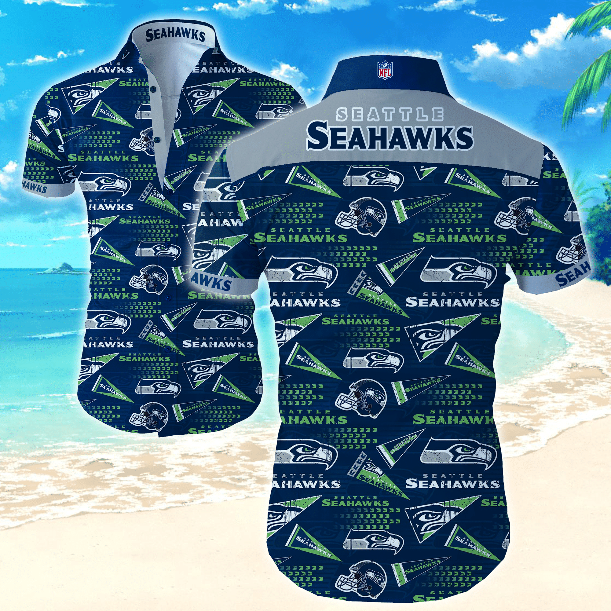 Seattle Seahawks NFL Hawaiian Graphic Print Short Sleeve Hawaiian Shir