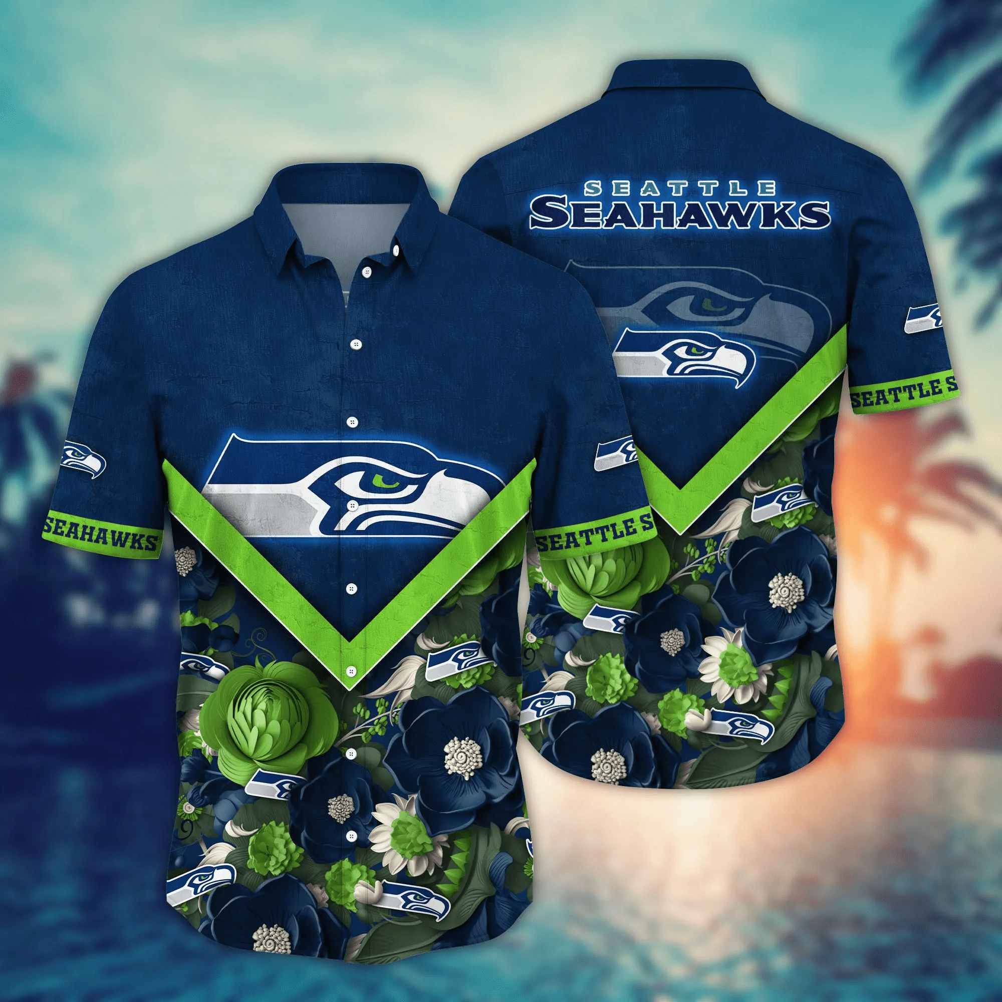 Seattle Seahawks NFL Hawaiian Shirt Custom Sunsets Aloha Shirt