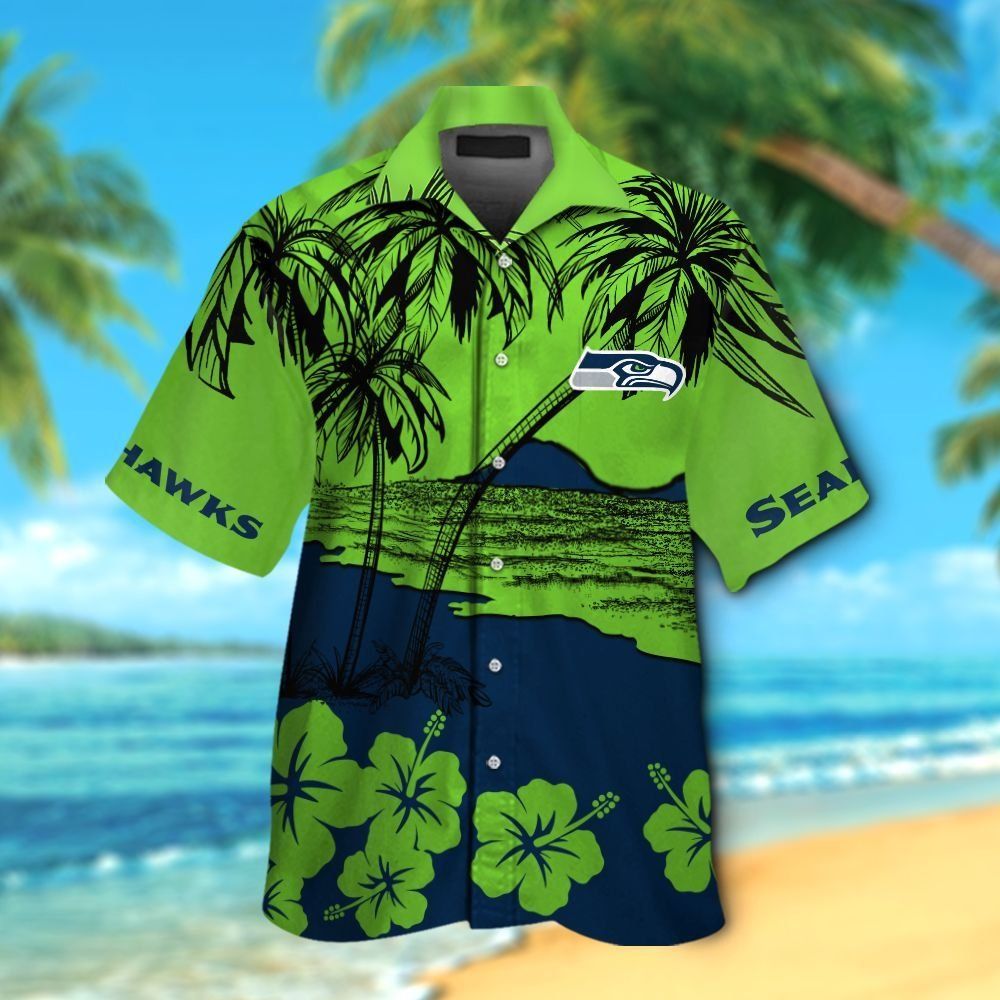 Seattle Seahawks Short Sleeve Button Up Tropical Hawaiian Shirt VER018