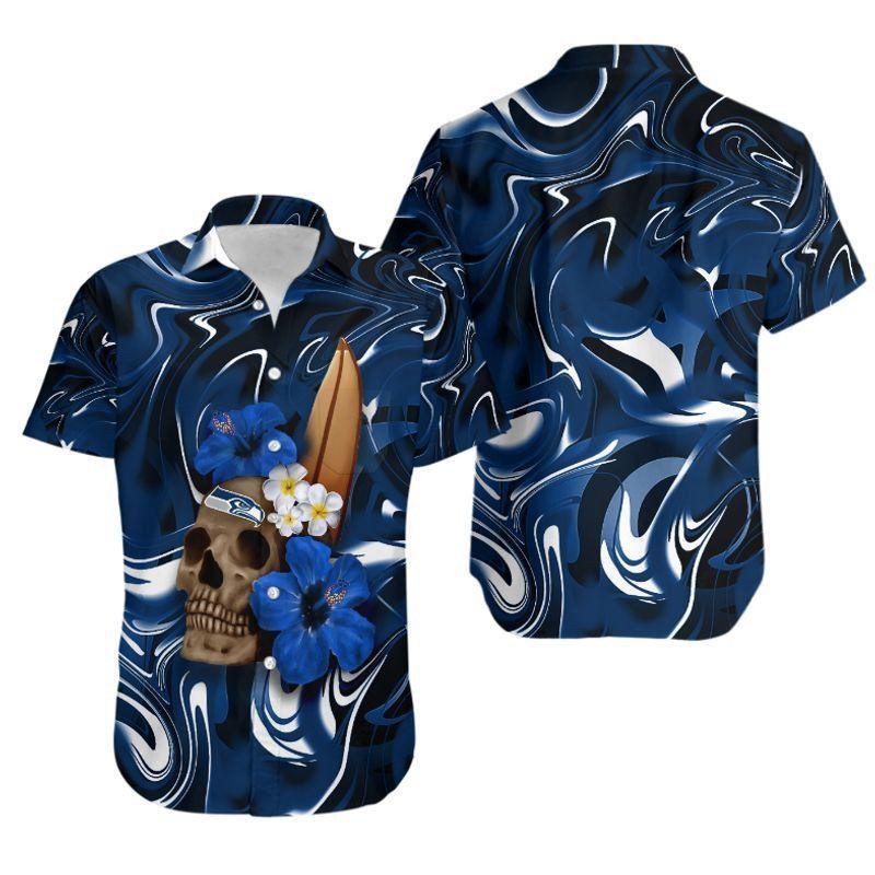 Seattle Seahawks Skull And Hibiscus Flower NFL Gift For Fan Hawaii Shi