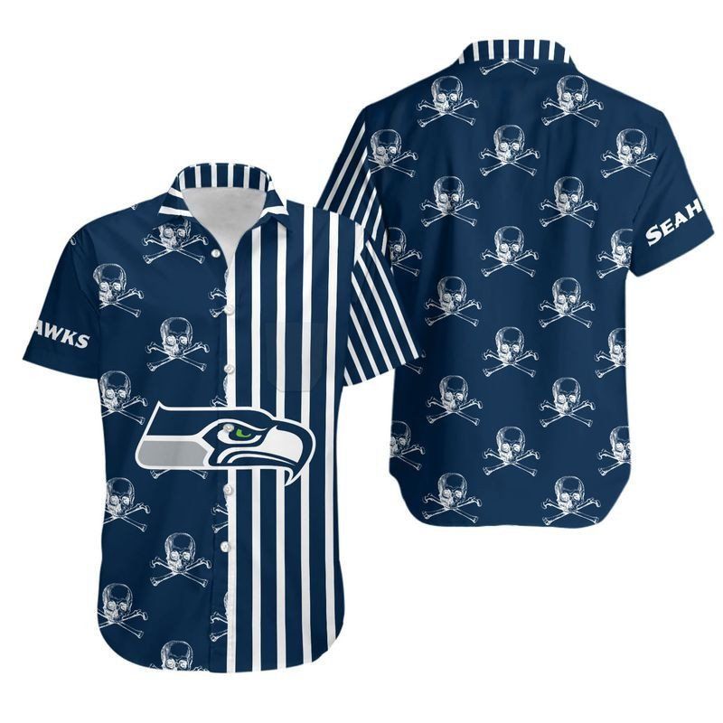 Seattle Seahawks Stripes And Skull Hawaii Shirt And Shorts Summer Coll