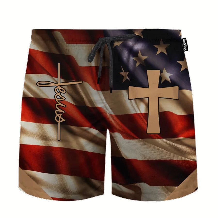 Serene Sands of Faith: Walking with Jesus on Heavenly Beach Shorts Serene Sands of Faith: Walking with Jesus on Heavenly Beach Shorts
