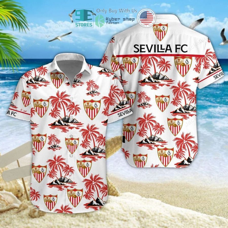 Sevilla Fc Coconut Tree White Hawaiian Shirt