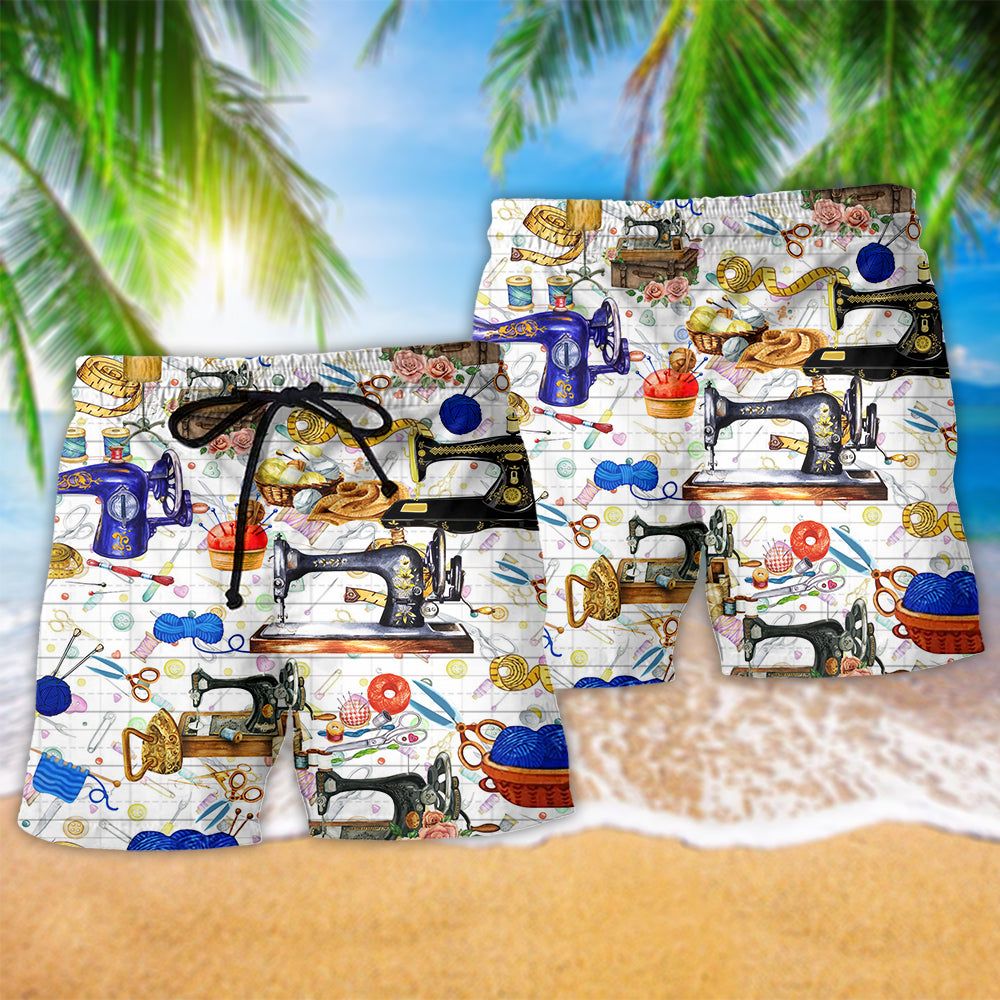 Sewing Fills My Days Floral Trendy Aloha Hawaiian Beach Shorts