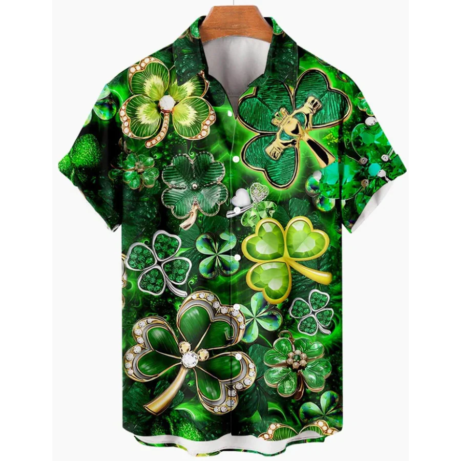 Shamrock St. Patrick’s Day Short Sleeve Trendy Hawaiian Shirt, St. Patrick’s Day Shirt, Shamrock Trendy Hawaiian Shirt